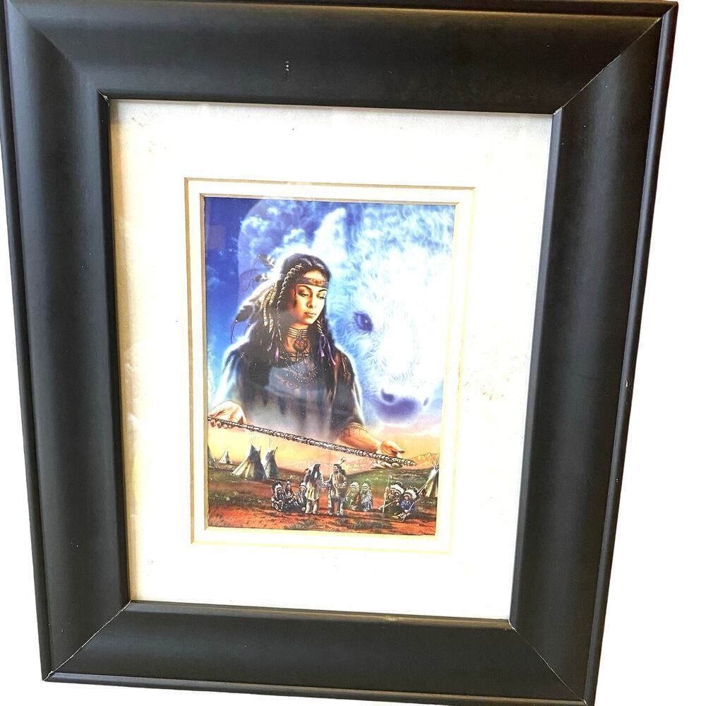 Vintage Art Print Poster Female Indians Camping Retreat White Cloud Fox Framed